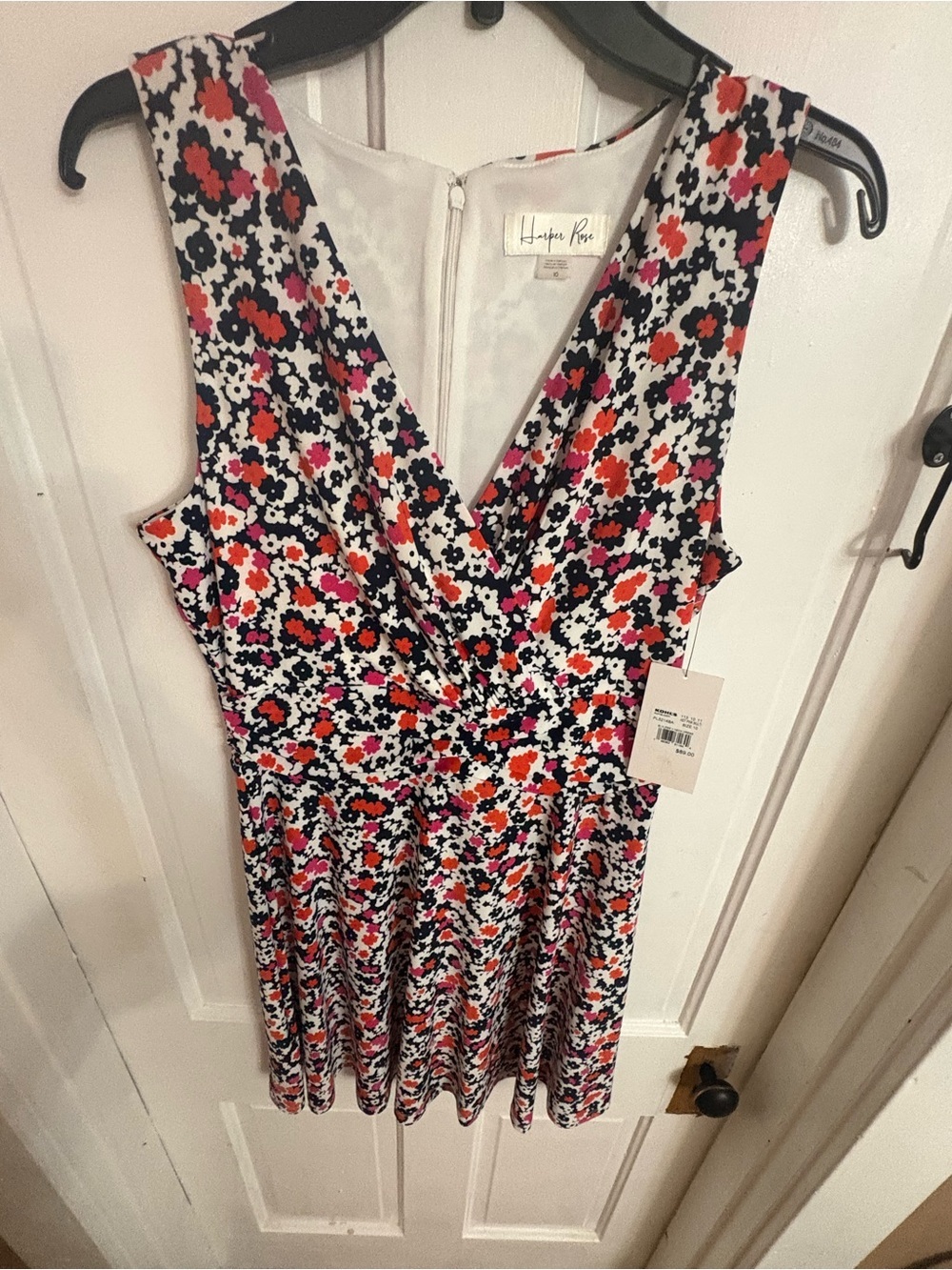 Floral Surplice Midi Dress in White, Black & Pink by Lularoe Rae - Picture 4 of 10